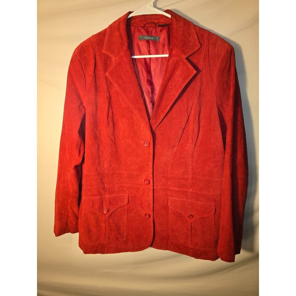 Liz Claiborne Red Leather Suede Jacket Blazer Vintage Style Womens Plus Size 1X